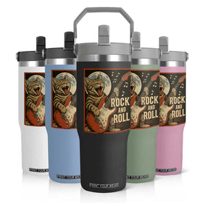 Funny Rock And Roll Flip Straw Tumbler Cat Playing Electric Guitar Music Lover TS12 Print Your Wear