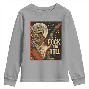 Funny Rock And Roll Youth Sweatshirt Cat Playing Electric Guitar Music Lover TS12 Sport Gray Print Your Wear