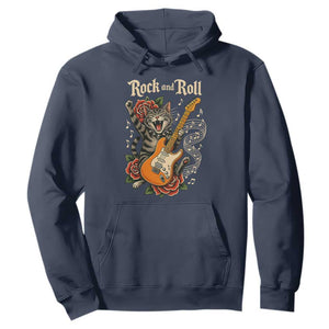 Funny Rock Star Cat Playing Electric Guitar Hoodie Music Lover TS12 Navy Print Your Wear