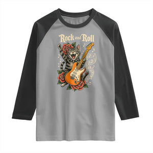 Funny Rock Star Cat Playing Electric Guitar Raglan Shirt Music Lover TS12 Sport Gray Black Print Your Wear