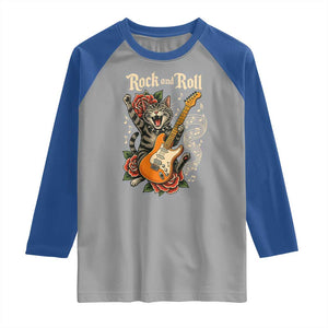 Funny Rock Star Cat Playing Electric Guitar Raglan Shirt Music Lover TS12 Sport Gray Royal Print Your Wear