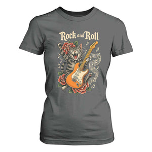 Funny Rock Star Cat Playing Electric Guitar T Shirt For Women Music Lover TS12 Dark Heather Print Your Wear