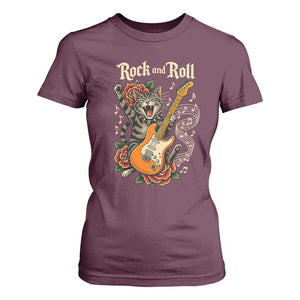 Funny Rock Star Cat Playing Electric Guitar T Shirt For Women Music Lover TS12 Maroon Print Your Wear