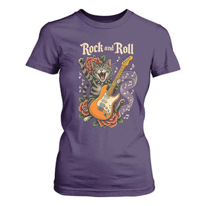 Funny Rock Star Cat Playing Electric Guitar T Shirt For Women Music Lover TS12 Purple Print Your Wear