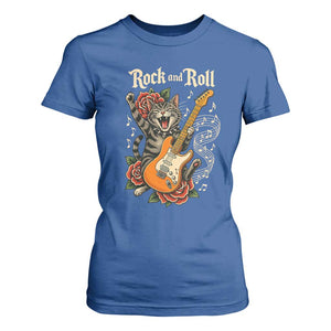 Funny Rock Star Cat Playing Electric Guitar T Shirt For Women Music Lover TS12 Royal Blue Print Your Wear