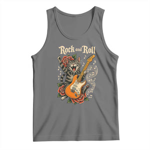Funny Rock Star Cat Playing Electric Guitar Tank Top Music Lover TS12 Black Heather Print Your Wear