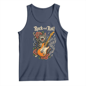 Funny Rock Star Cat Playing Electric Guitar Tank Top Music Lover TS12 Navy Print Your Wear