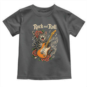 Funny Rock Star Cat Playing Electric Guitar Toddler T Shirt Music Lover TS12 Dark Heather Print Your Wear