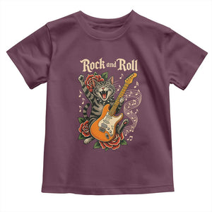 Funny Rock Star Cat Playing Electric Guitar Toddler T Shirt Music Lover TS12 Maroon Print Your Wear
