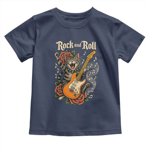 Funny Rock Star Cat Playing Electric Guitar Toddler T Shirt Music Lover TS12 Navy Print Your Wear