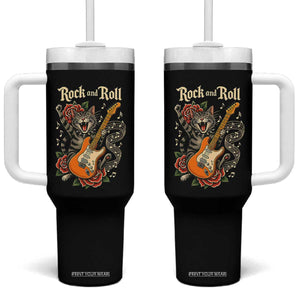 Funny Rock Star Cat Playing Electric Guitar Tumbler With Handle Music Lover TS12 One Size: 40 oz Black Print Your Wear