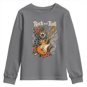 Funny Rock Star Cat Playing Electric Guitar Youth Sweatshirt Music Lover TS12 Charcoal Print Your Wear