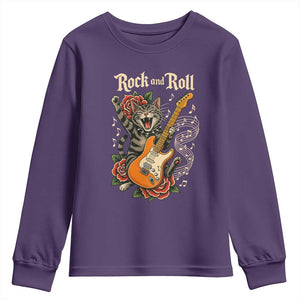 Funny Rock Star Cat Playing Electric Guitar Youth Sweatshirt Music Lover TS12 Purple Print Your Wear