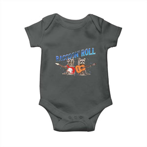Raccoon Rock And Roll Baby Onesie Funny Rock Band Playing Guitar Electric Music Lover TS12 Dark Heather Print Your Wear