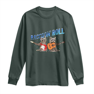 Raccoon Rock And Roll Long Sleeve Shirt Funny Rock Band Playing Guitar Electric Music Lover TS12 Dark Forest Green Print Your Wear