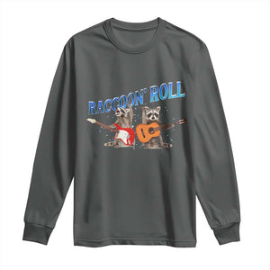 Raccoon Rock And Roll Long Sleeve Shirt Funny Rock Band Playing Guitar Electric Music Lover TS12 Dark Heather Print Your Wear