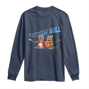 Raccoon Rock And Roll Long Sleeve Shirt Funny Rock Band Playing Guitar Electric Music Lover TS12 Navy Print Your Wear