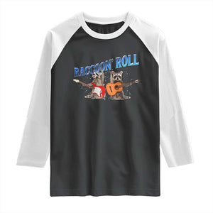 Raccoon Rock And Roll Raglan Shirt Funny Rock Band Playing Guitar Electric Music Lover TS12 Black White Print Your Wear