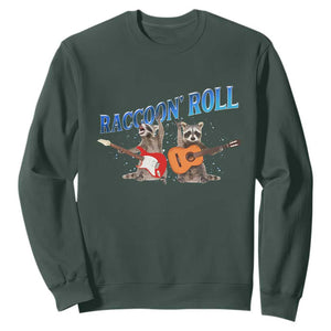 Raccoon Rock And Roll Sweatshirt Funny Rock Band Playing Guitar Electric Music Lover TS12 Dark Forest Green Print Your Wear