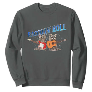 Raccoon Rock And Roll Sweatshirt Funny Rock Band Playing Guitar Electric Music Lover TS12 Dark Heather Print Your Wear