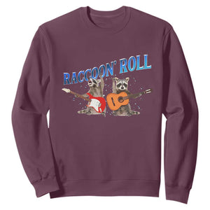 Raccoon Rock And Roll Sweatshirt Funny Rock Band Playing Guitar Electric Music Lover TS12 Maroon Print Your Wear
