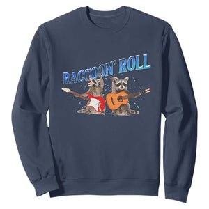 Raccoon Rock And Roll Sweatshirt Funny Rock Band Playing Guitar Electric Music Lover TS12 Navy Print Your Wear
