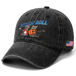 Raccoon Rock And Roll Washed Cotton Baseball Cap Funny Rock Band Playing Guitar Electric Music Lover TS12 Print Your Wear