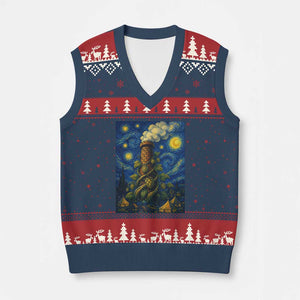 Starry Night Hops Brewery V-Neck Knit Sweater Vest Vintage Hops Beer Lover Painterly