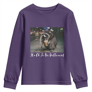 Its Ok To Be Different Jimothy Raccoon Youth Sweatshirt Funny Short Spine Wildlife