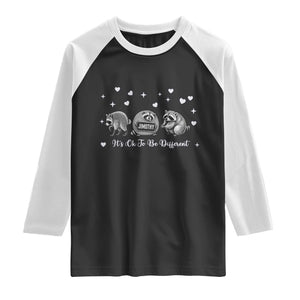 Its Ok To Be Different Jimothy Raccoon Raglan Shirt Cute Trash Panda Viral Animal Lover Gift