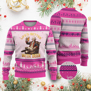 George Washington Lifes Better With Beer Ugly Christmas Sweater Funny Founding Father Beer Lover