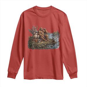 Funny Wolpertinger Bigfoot Fishing Long Sleeve Shirt Beer Drinking Cryptid Fisherman Gift