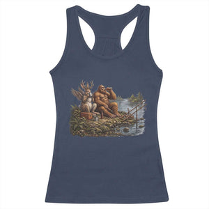 Funny Wolpertinger Bigfoot Fishing Racerback Tank Top Beer Drinking Cryptid Fisherman Gift