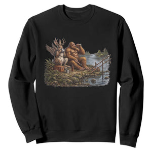 Funny Wolpertinger Bigfoot Fishing Sweatshirt Beer Drinking Cryptid Fisherman Gift