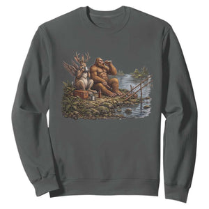 Funny Wolpertinger Bigfoot Fishing Sweatshirt Beer Drinking Cryptid Fisherman Gift