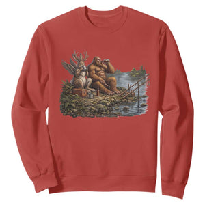 Funny Wolpertinger Bigfoot Fishing Sweatshirt Beer Drinking Cryptid Fisherman Gift