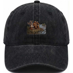 Funny Wolpertinger Bigfoot Fishing Washed Cotton Baseball Cap Beer Drinking Cryptid Fisherman Gift