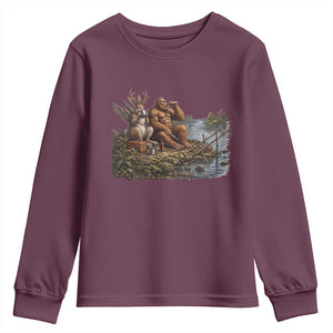 Funny Wolpertinger Bigfoot Fishing Youth Sweatshirt Beer Drinking Cryptid Fisherman Gift