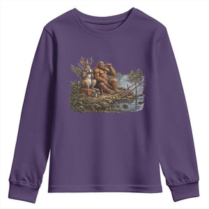 Funny Wolpertinger Bigfoot Fishing Youth Sweatshirt Beer Drinking Cryptid Fisherman Gift