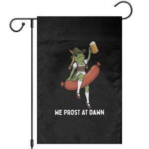 Funny Oktoberfest Frog Garden Flag We Prost At Dawn Dirndl Sausage Beer Lover