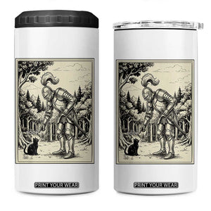Funny Medieval Knight Boop Black Cat 4 in 1 Can Cooler Tumbler Renaissance Fantasy Cat Lover