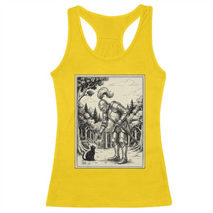 Funny Medieval Knight Boop Black Cat Racerback Tank Top Renaissance Fantasy Cat Lover