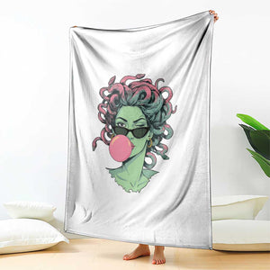 Winking Medusa In Sunglasses Blowing Bubble Gum Throw Blanket Funny Greek Mythology Pop Art
