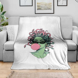 Winking Medusa In Sunglasses Blowing Bubble Gum Throw Blanket Funny Greek Mythology Pop Art
