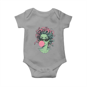 Winking Medusa In Sunglasses Blowing Bubble Gum Baby Onesie Funny Greek Mythology Pop Art