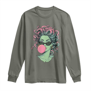 Winking Medusa In Sunglasses Blowing Bubble Gum Long Sleeve Shirt Funny Greek Mythology Pop Art