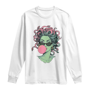 Winking Medusa In Sunglasses Blowing Bubble Gum Long Sleeve Shirt Funny Greek Mythology Pop Art