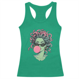 Winking Medusa In Sunglasses Blowing Bubble Gum Racerback Tank Top Funny Greek Mythology Pop Art