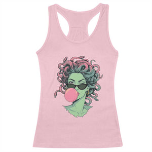 Winking Medusa In Sunglasses Blowing Bubble Gum Racerback Tank Top Funny Greek Mythology Pop Art