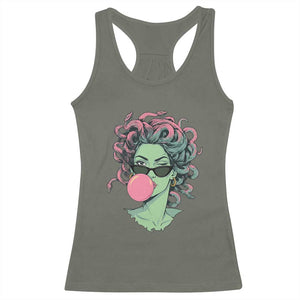 Winking Medusa In Sunglasses Blowing Bubble Gum Racerback Tank Top Funny Greek Mythology Pop Art